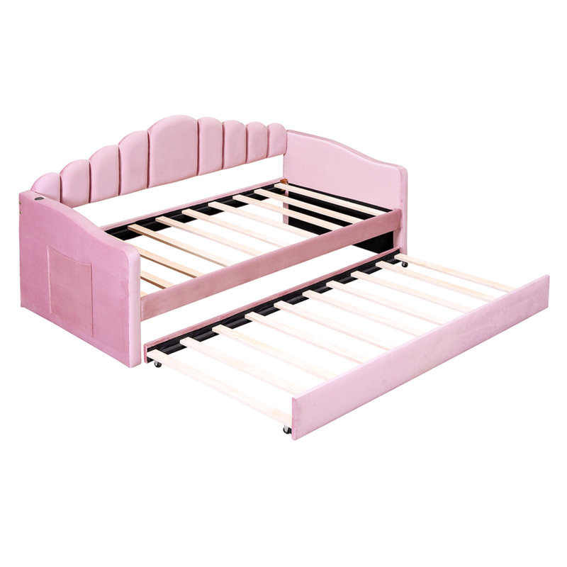 Lit de jour simple rembourré avec couchette, canapé-lit en velours avec ports de chargement USB, aucun sommier nécessaire