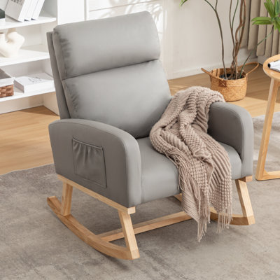 Chaise berçante de 28 po de large avec pieds en bois massif Keland