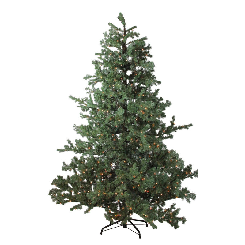 Arbre de Noël artificiel pin vert pré-éclairé avec lumières claires, H 7,5 pi
