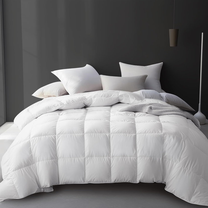  All Season Ultra-Soft Cotton Blend Feather Down Bed Comforter Fluffy Duvet Insert, Queen
