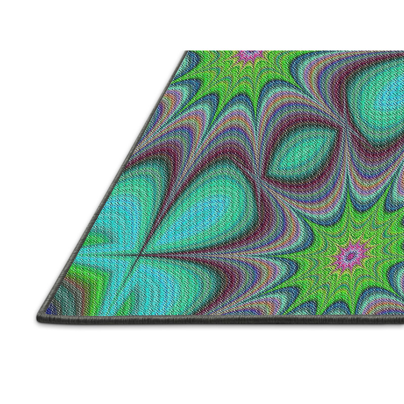 Tapis vert/gris à motifs, Rectangle 5 pi x 7 pi