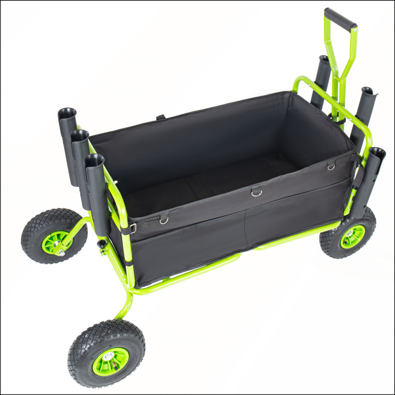 Chariot de pêche et de plage avec roues tout-terrain, porte-cannes, porte-parapluie et poches de rangement pour un transport facile
