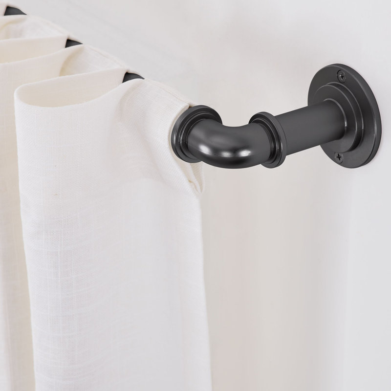 Graphite Adjustable Industrial Steel Curtain Rod Set, 36"-72"
