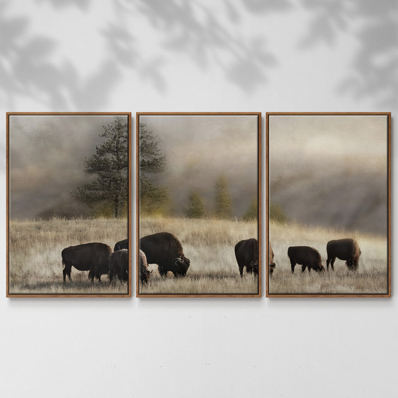 Ridge Grazing - Toile encadrée multi-pièces, H 24 po x l 48 po x P 2 po, Cadre noyer