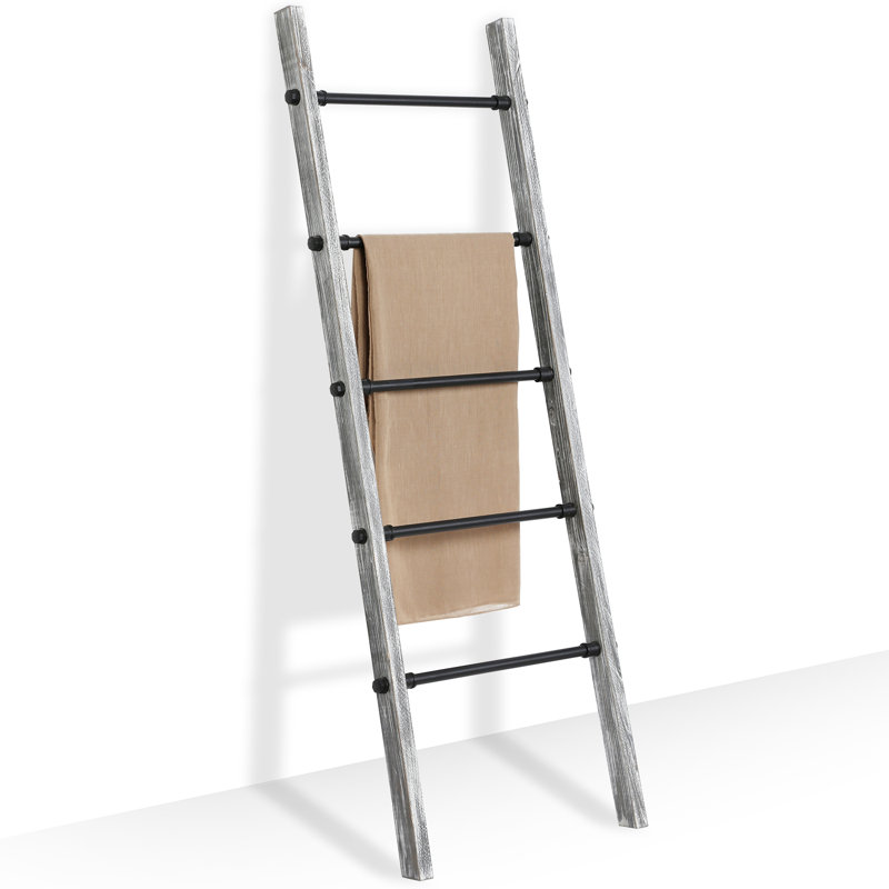 Wall-Leaning 5 ft Blanket Ladder, White/Grey