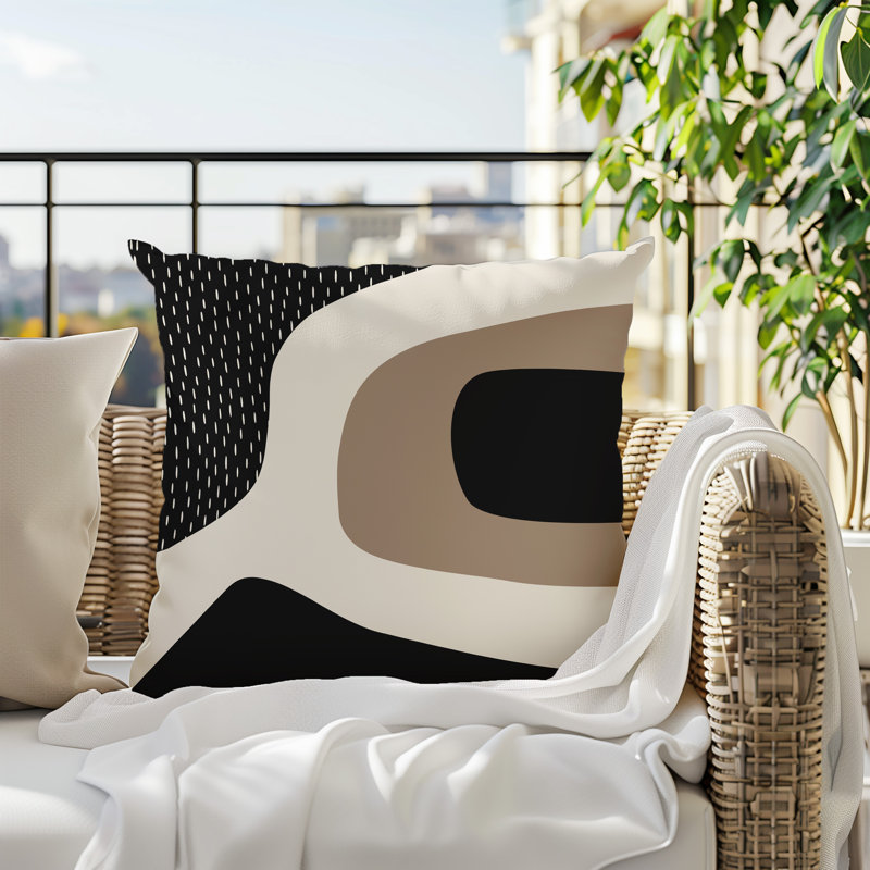 Coussin carré intérieur / extérieur pia, H 15 po x l 15 po, Beige / noir / blanc cassé