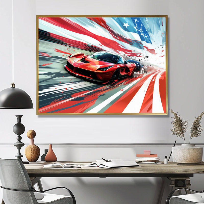 Décoration murale Syrine - Pistes de course, Toile avec cadre flottant or, H 34 po x l 44 po x P 1,5 po