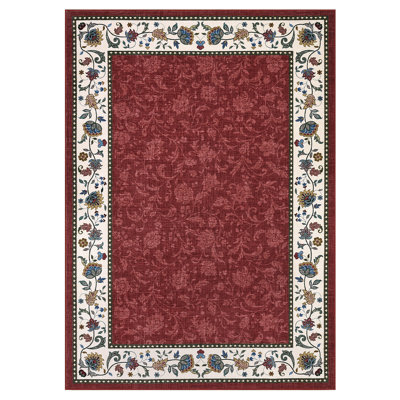 Tapis lavable 8 x 10 pour salon antidérapant, tapis floral à bordure, revêtement de sol doux et résistant aux taches, tapis à poils courts et neutre pour les bureaux de la salle à manger, rouge