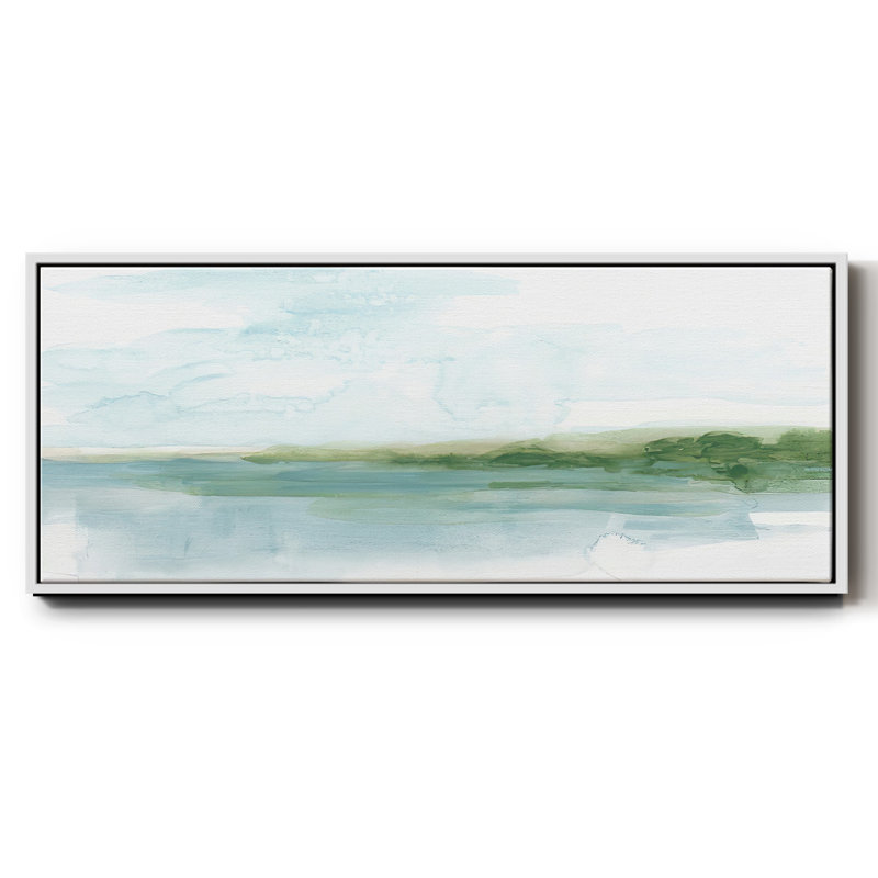 Green Ribbon Coast I, Pas de tapis, H 27 po x l 41 po x P 2 po, Toile encadrée flottée blanche