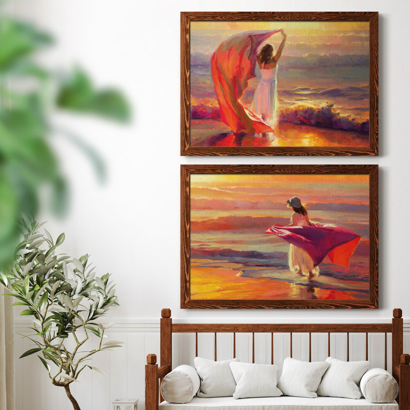 «Ocean Breeze», ensemble de 2 peintures sur toile encadrées, Cadre en érable, H 31 po x l 44 po x P 1 po