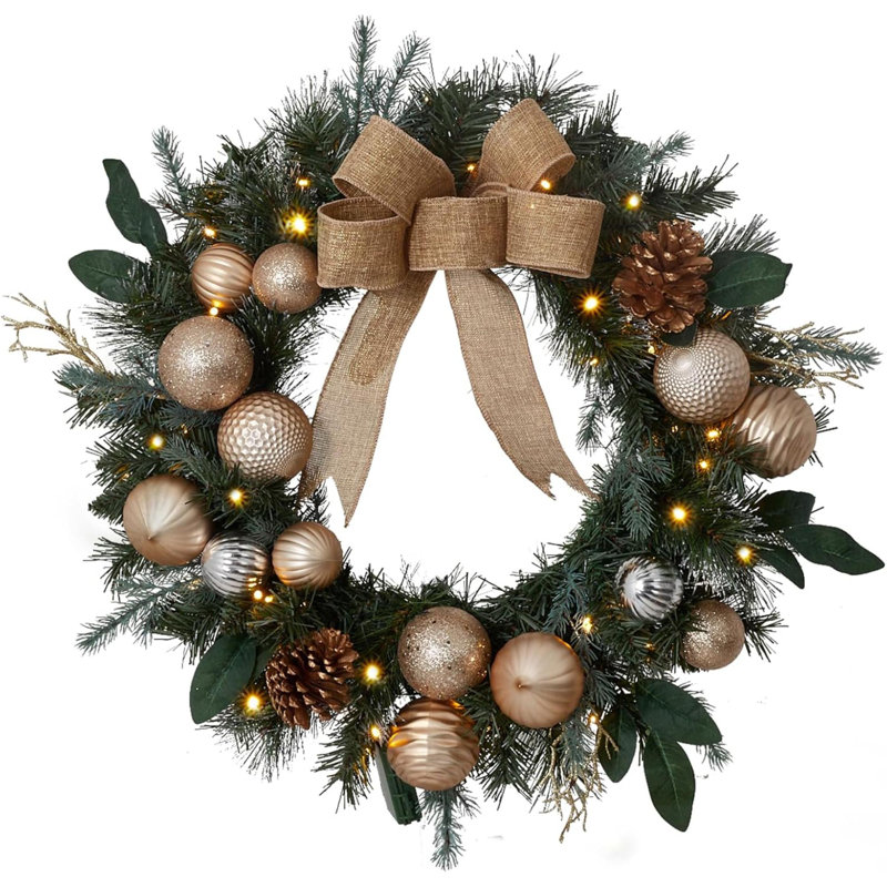 Couronnes de Noël pré-éclairées décoratives pour la porte d'entrée