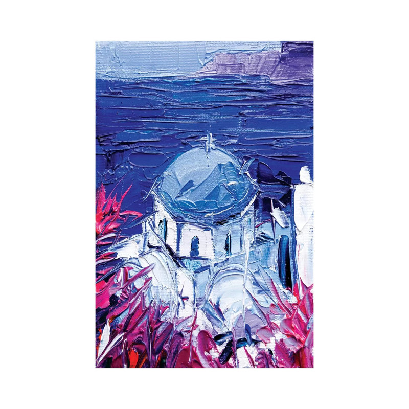 Santorini Church View by Mona Edulesco - Wrapped Canvas Painting, 20.32 cm H x 30.48 cm W