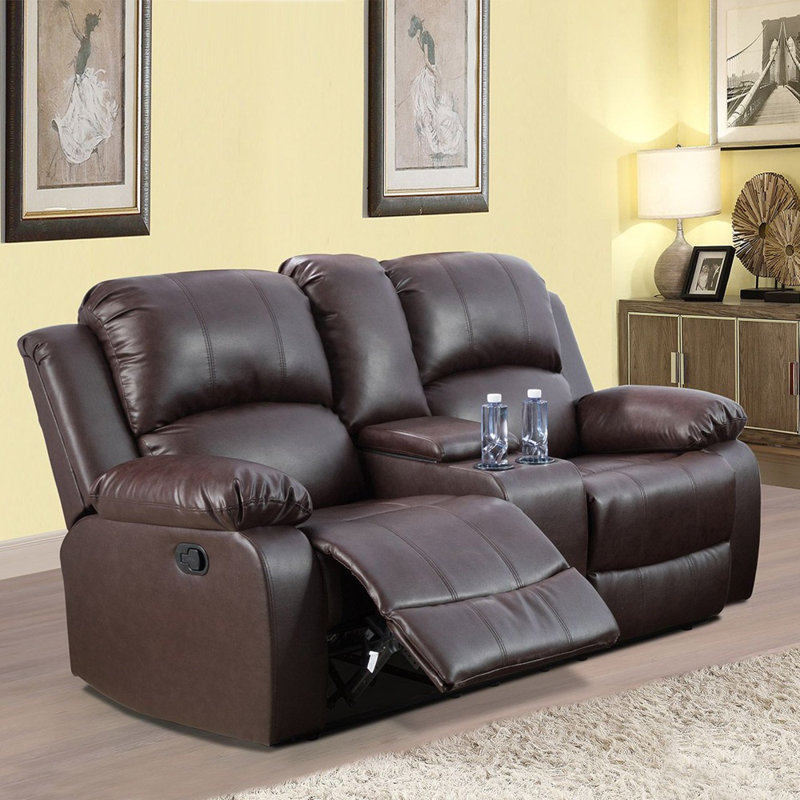 Causeuse de salon inclinable, Similicuir brun Jenesis