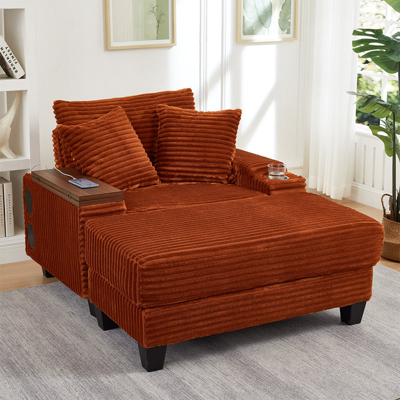 Méridienne avec repose-pieds Corduroy, Orange