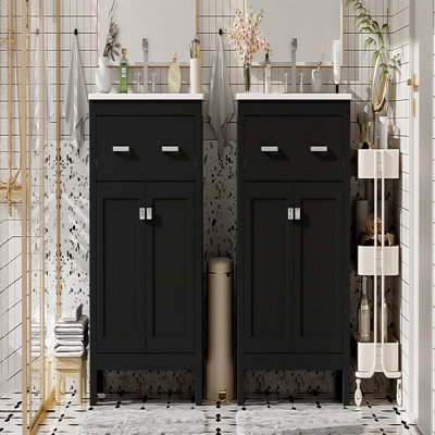 60" Modern Black Bathroom Vanity Set With Double Vanities (Separate), Double Ceramic Sinks, Adjustable Shelf, Soft Close Doors And Flip Drawer– Modern Bathroom Solution For Spacious Bathrooms