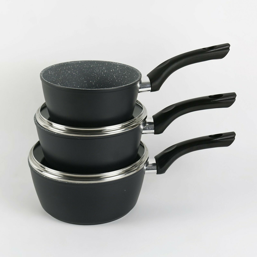 3 FORGECROSS Black Marble Forged Aluminium Saucepans