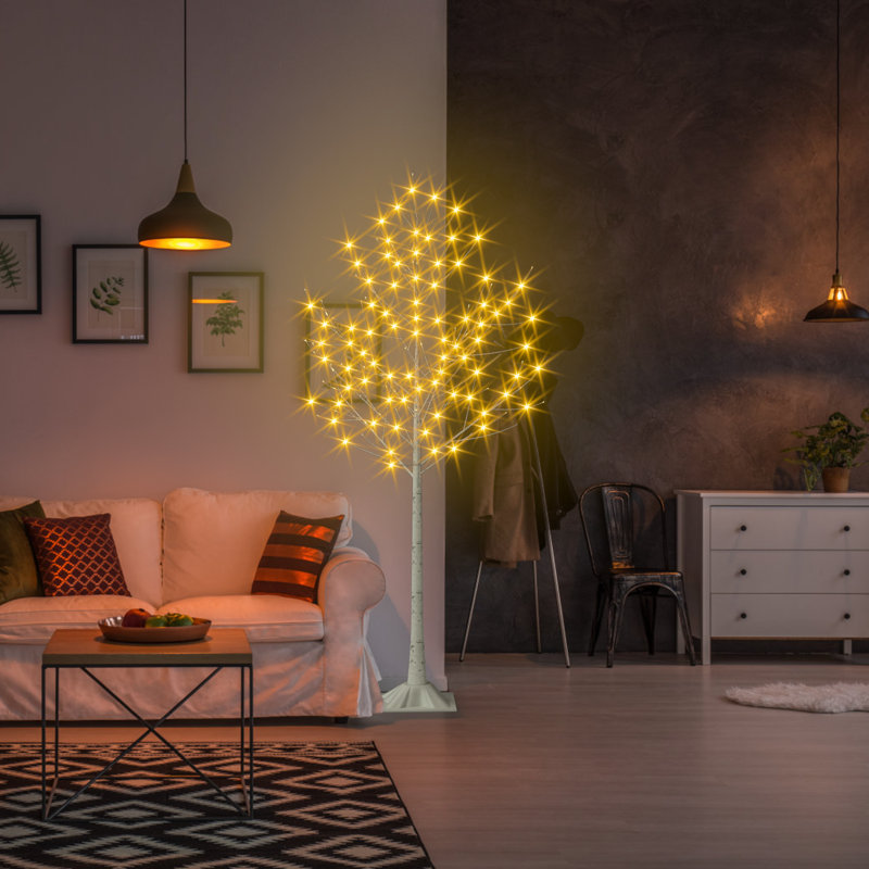 Bouleau illuminé - 150 lumières artificielles à DEL blanc chaud pour Noël, décoration intérieure et extérieure, 6 pi