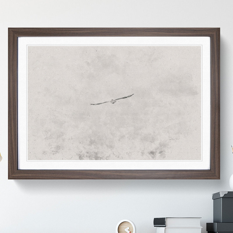 Seagull Flying in The Sky Watercolour - Picture Frame Graphic Art, Walnut, 48cm H x 65cm W x 2cm D