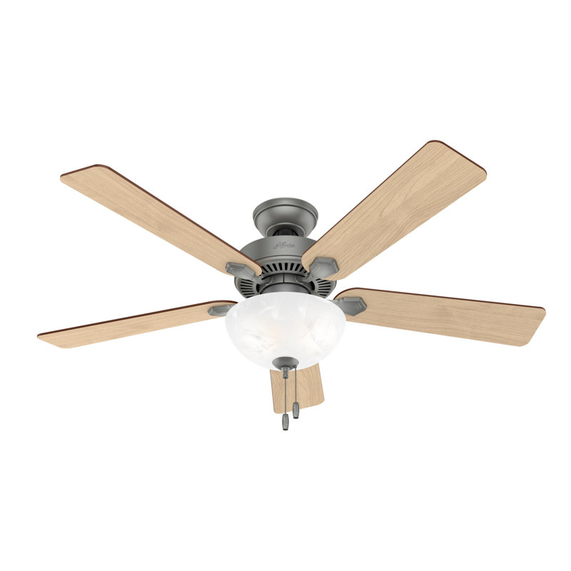 Ventilateur de plafond standard à 5 pales de 52 po avec lumières et chaîne de traction Swanson, Argenté mat