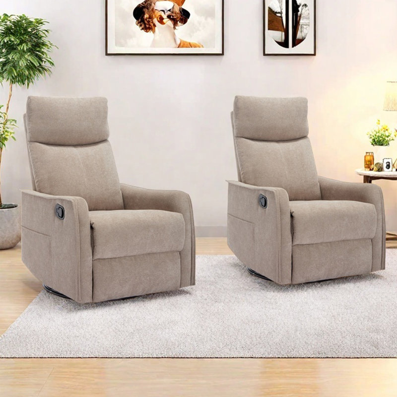 Lila Manual Swivel Rocker Recliner With Head Massage, Khaki