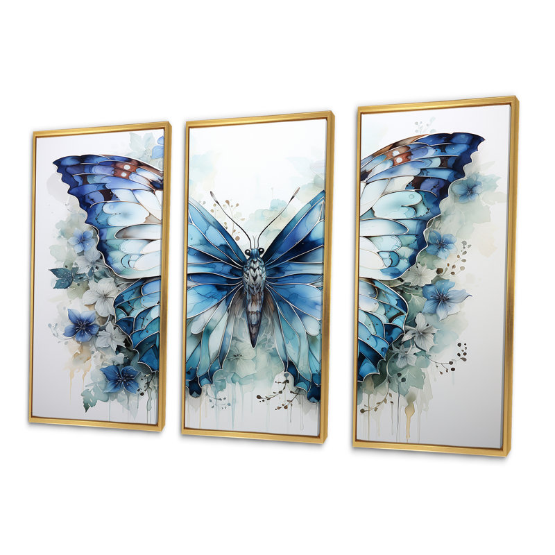 Papillon, aquarelle, ailes I - ensemble de salon avec art animalier papillon, H 40 po x l 60 po, Cadre flottant doré