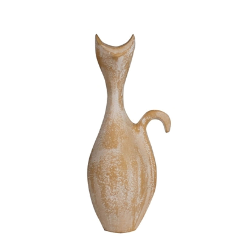 Grand chat - Sm, terre cuite blanchie, H 7,5 po x l 2,5 po x P 3 po, Orange
