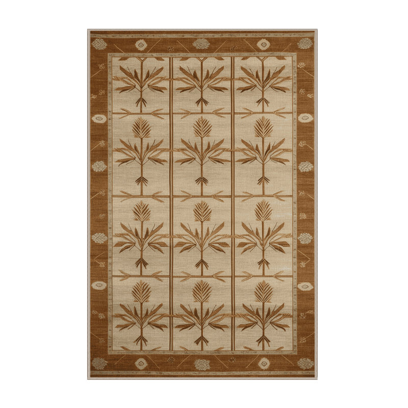Tapis art déco brun lavable à la machine, Rectangle 2 pi x 3 pi