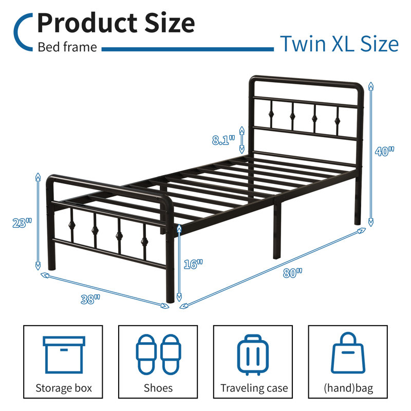 Lizar Metal Open-Frame Storage Bed, Extra-long Twin