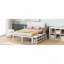 Lit plateforme simple en métal avec tablettes de rangement à deux niveaux-217508414-217508413