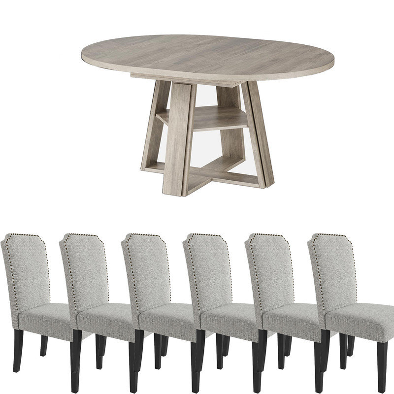 Ensemble de table et de chaises extensibles avec tablette de rangement et chaises rembourrées pour 4 à 8 personnes, 6
