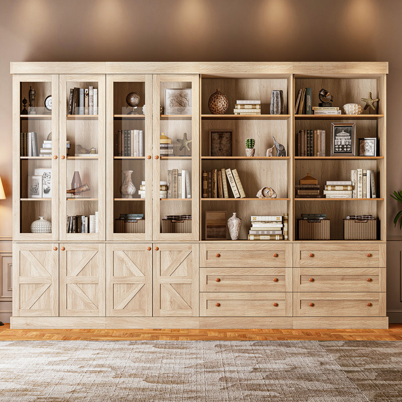 Bibliothèque de rangement et portes en verre Devarn DIY Style, Brun