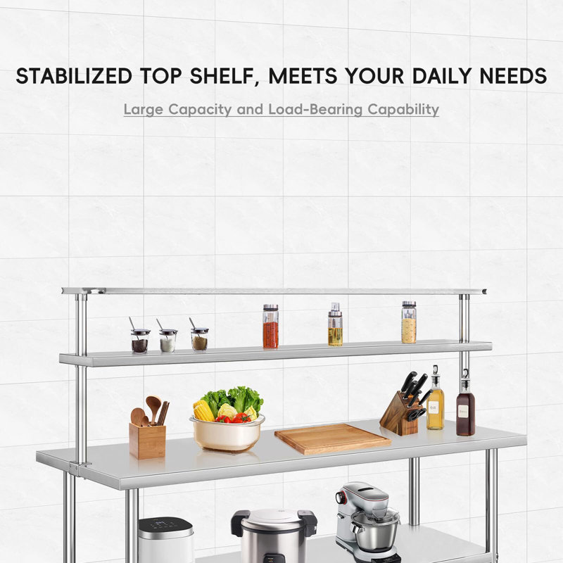 Heavy Duty Stainless Steel Prep Table with Adjustable Overshelf