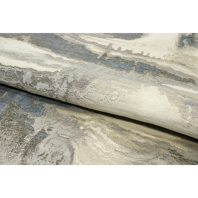 Hand Knotted Abstract Area Rug in Beige/Gray/Blue, Rectangle 8' x 10'