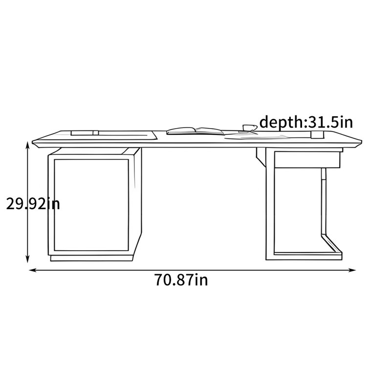 Bureau léger de luxe pour la maison et le bureau, H 29,92 po x l 70,87 po x P 31,5 po