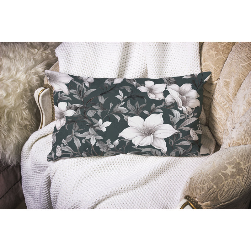 Petal Perfection  Rectangular Throw Pillow, Black/Cream