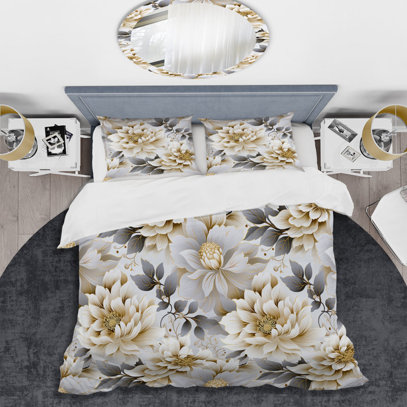 Literie blanche et dorée Chrysalemum Mandalas II, Housse de couette simple + 1 taie décorative stan