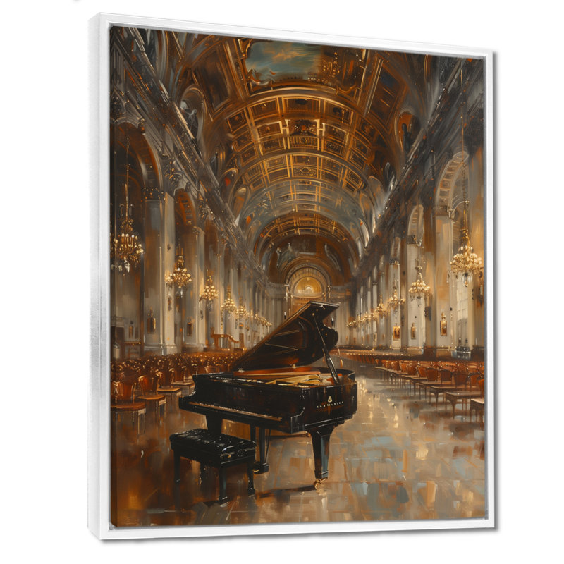 Noir classique piano élégant salle de concert - salles de concert, Cadre flottant blanc, H 32 po x l 16 po