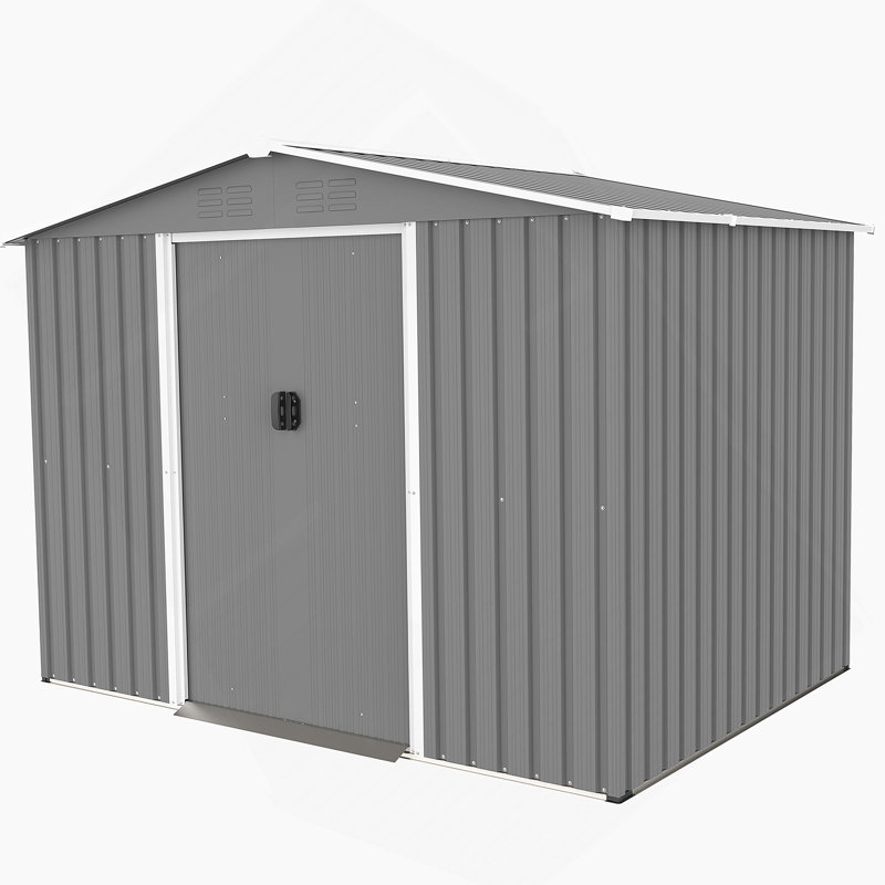 8X6 FT Outdoor Tool Storage Shed With Metal Foundation & Lockable Doors,  All Weather Metal Sheds