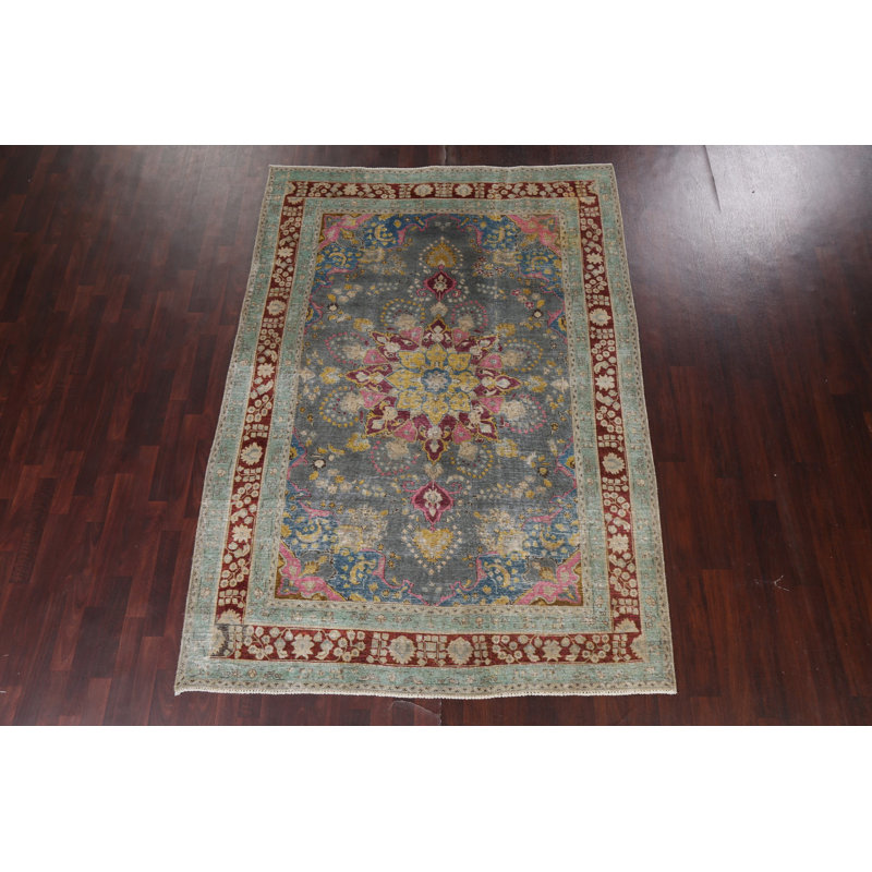 Tapis de couleur persane délavé délavé à la main Mashad 6 x 9