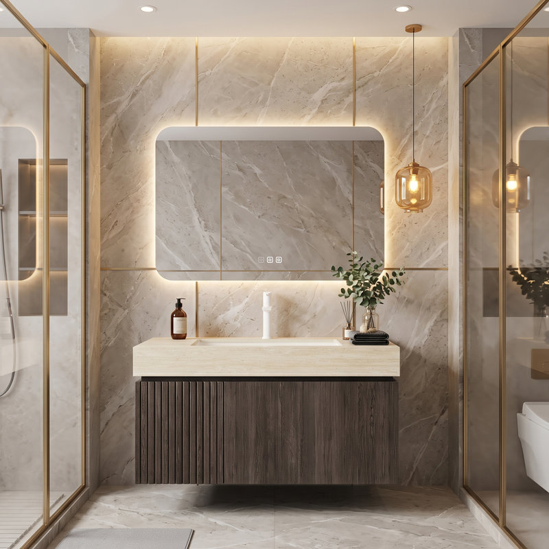 Meuble-lavabo mural simple 36 po avec surface solide 36 po, Espresso