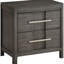 Table de chevet 1pc de couleur grise dans un style transitionnel contemporain, 2 tiroirs, plateau doublé de feutre, bois massif et placage pour la chambre à coucher