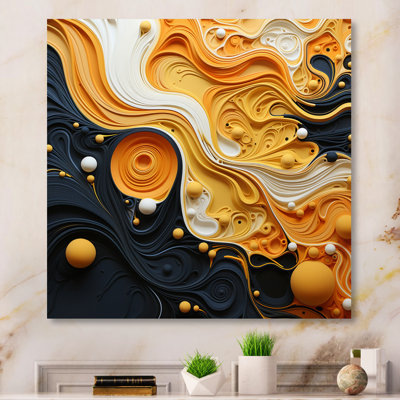 Orange Black Minimalism Flowing Harmony - Minimalism Canvas Print