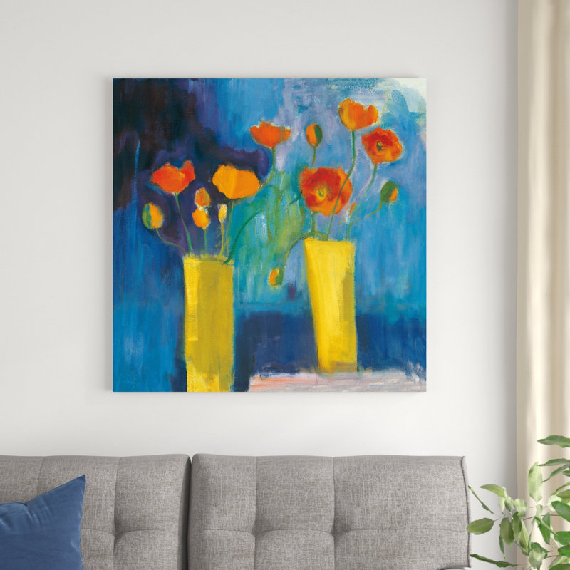 Cadmium Poppies par - peinture sur toile tendue, H 36 po x l 36 po x P 1,25 po