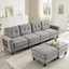 Canapé modulaire moderne en U de 115 po avec deux repose-pieds mobiles, ports USB et tables d'appoint pour le salon, gris-2084469241