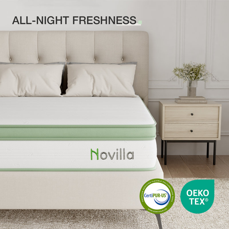 Matelas hybride en mousse viscoélastique de refroidissement moyenne de 8 po Novilla, certifié CertiPUR-US, certifié OEKO-TEX