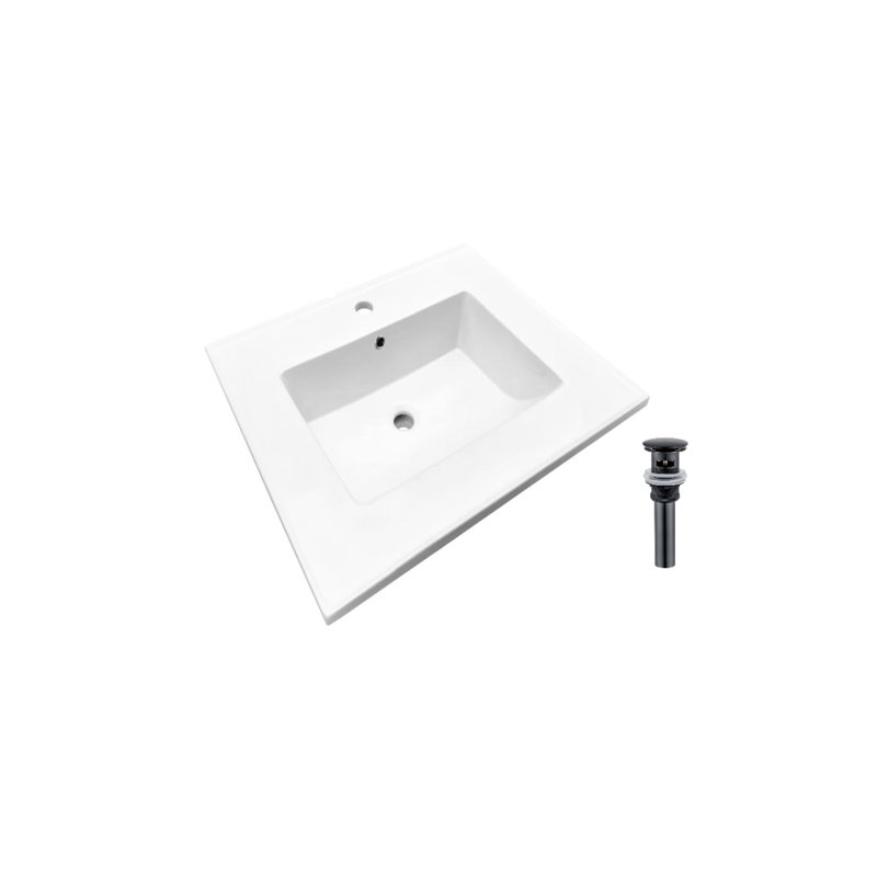Plateau de meuble-lavabo simple 16,3 po en blanc avec lavabo