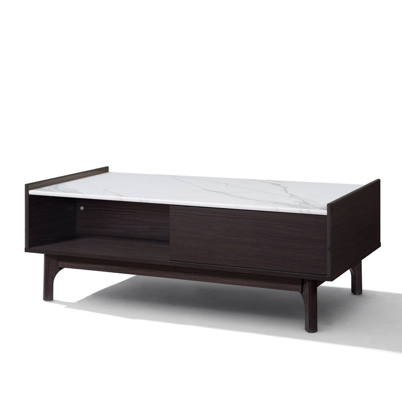 47.24‘’W Modern Coffee Table with Faux Marble Top & Shelf Storage