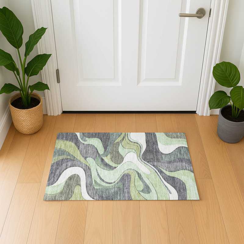 Premium Machine Washable Mayfield  swirls Rug, 1'8" x 2'6", Green