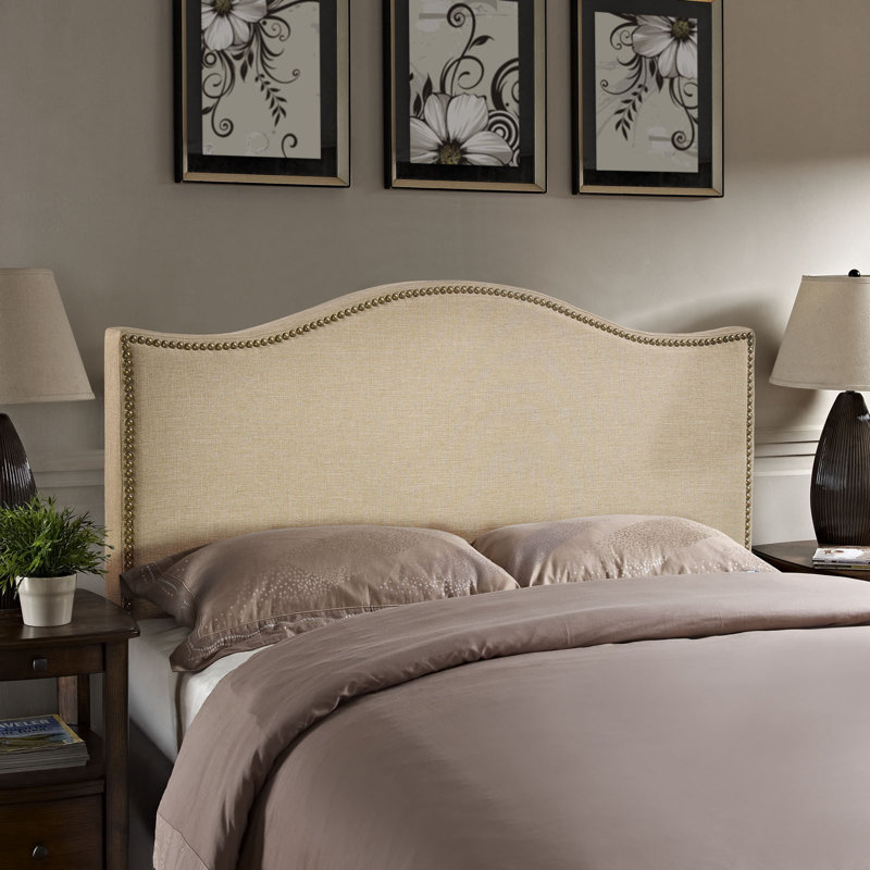 Curl Nailhead Upholstered Headboard, Dark Brown, Queen, Dark Brown