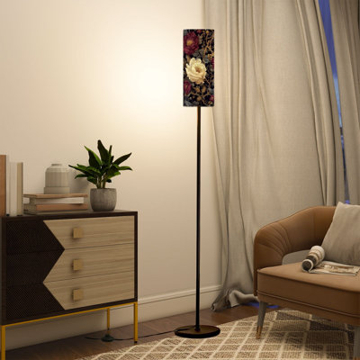  68.5" Standing Floor Lamp Vintage Gothic Skull Floral Dark Romantic Design Dimmable Metal Pole Lamp with Linen Lampshade LED Bulb Included
